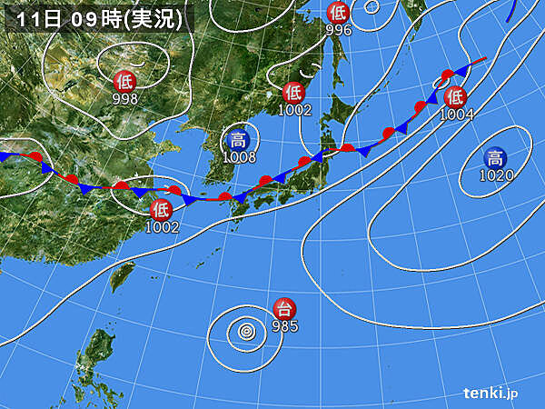 8月11日AM9時の実況天気図